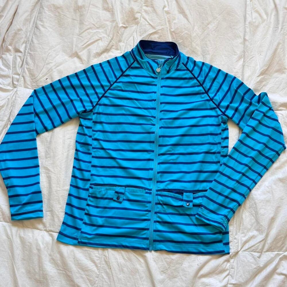 UV Skinz Striped water‎ jacket upf 50+ sz L relaxed fit full zip modest swimwear